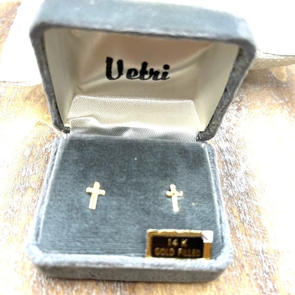 Cross Earrings | Dainty 14K Gold Filled | Post Back | Tiny | Lightweight Pierced - Picture 5 of 12